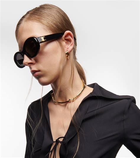 celine adjusted fit international fit|Triomphe 01 oval sunglasses in black .